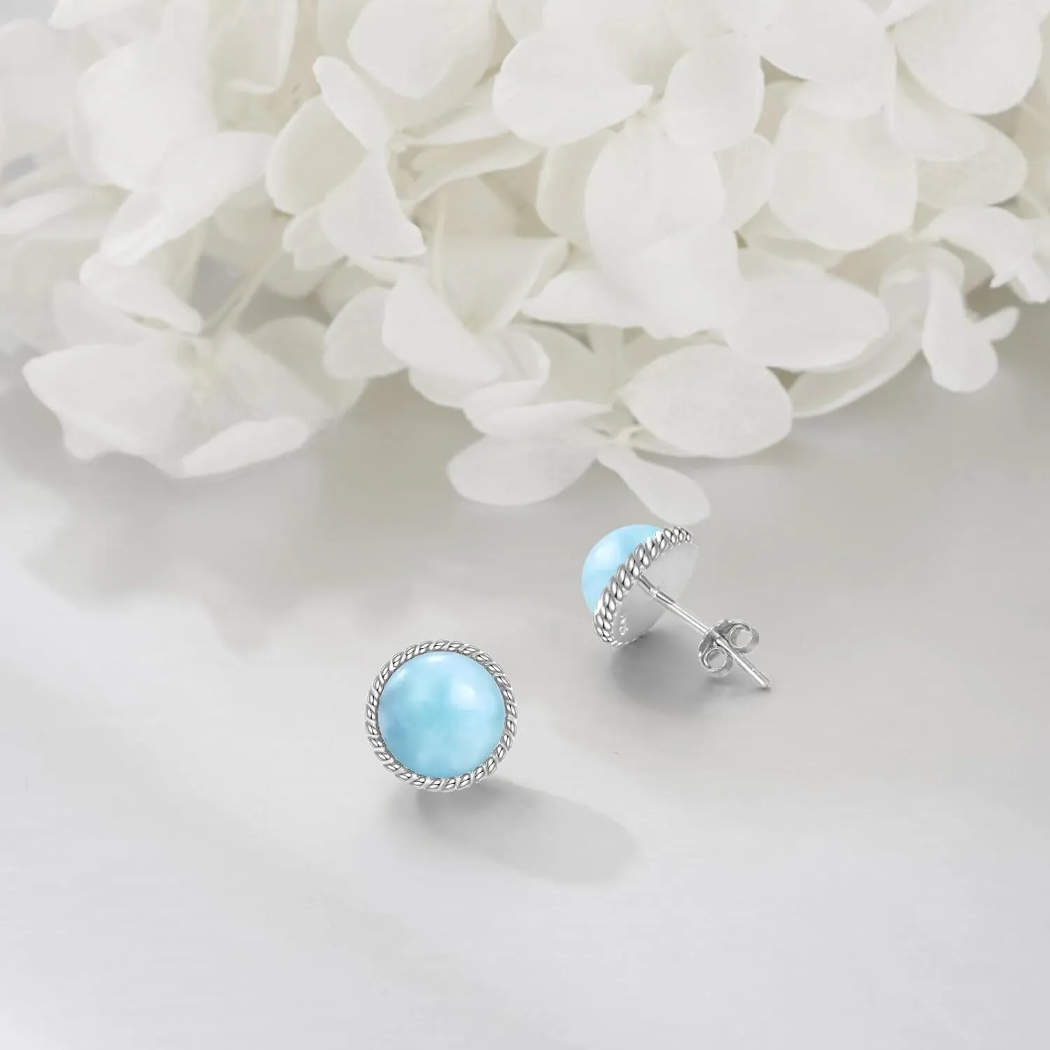 Stud Earrings Sterling Silver Opal/Black Onyx/Pearl/Moss Agate/Olivine Peridot/Pink Cat Eye Stone/Lapis Lazuli/Larimar Stud Earrings Jewelry Birthday Christmas Gifts for Women Teens