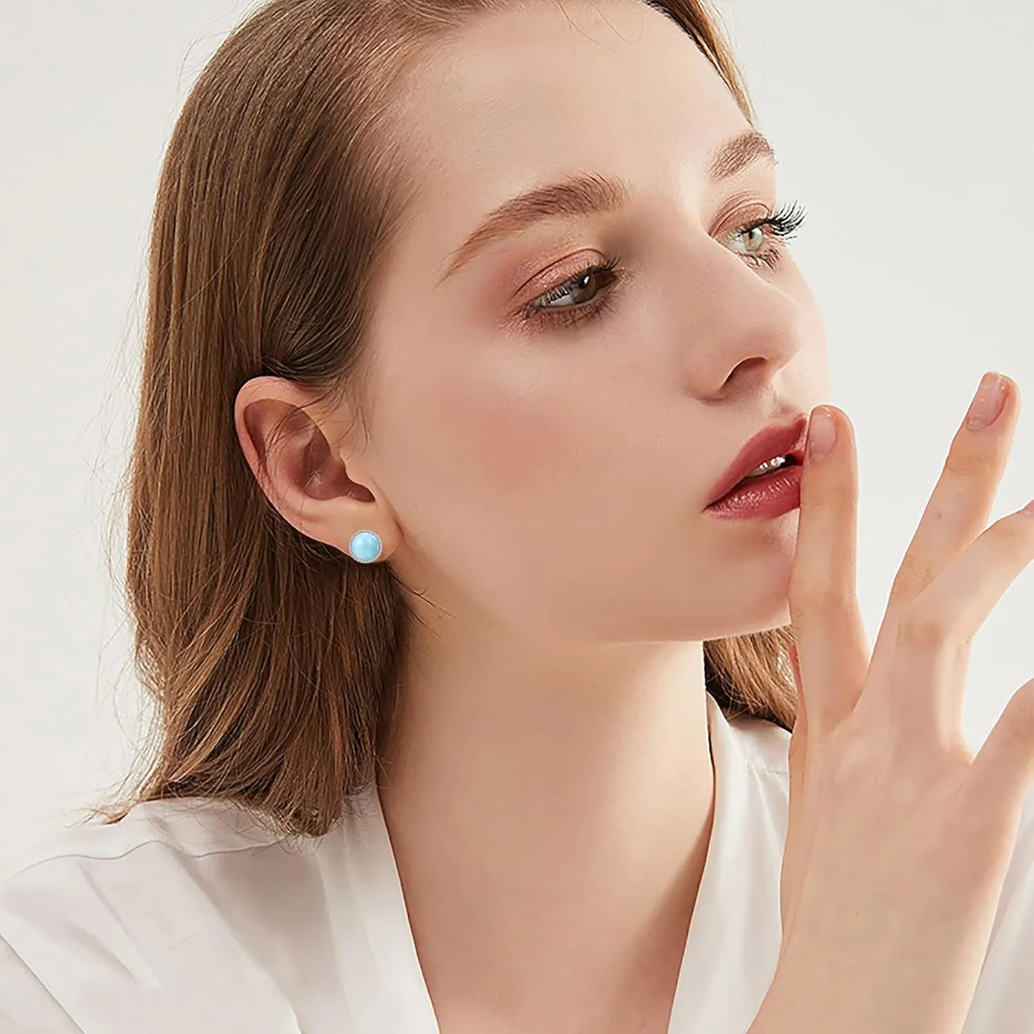 Stud Earrings Sterling Silver Opal/Black Onyx/Pearl/Moss Agate/Olivine Peridot/Pink Cat Eye Stone/Lapis Lazuli/Larimar Stud Earrings Jewelry Birthday Christmas Gifts for Women Teens