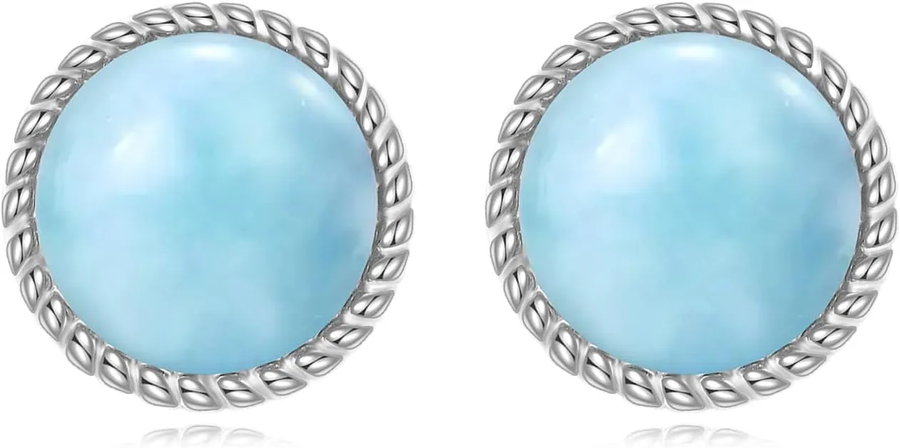 Stud Earrings Sterling Silver Opal/Black Onyx/Pearl/Moss Agate/Olivine Peridot/Pink Cat Eye Stone/Lapis Lazuli/Larimar Stud Earrings Jewelry Birthday Christmas Gifts for Women Teens