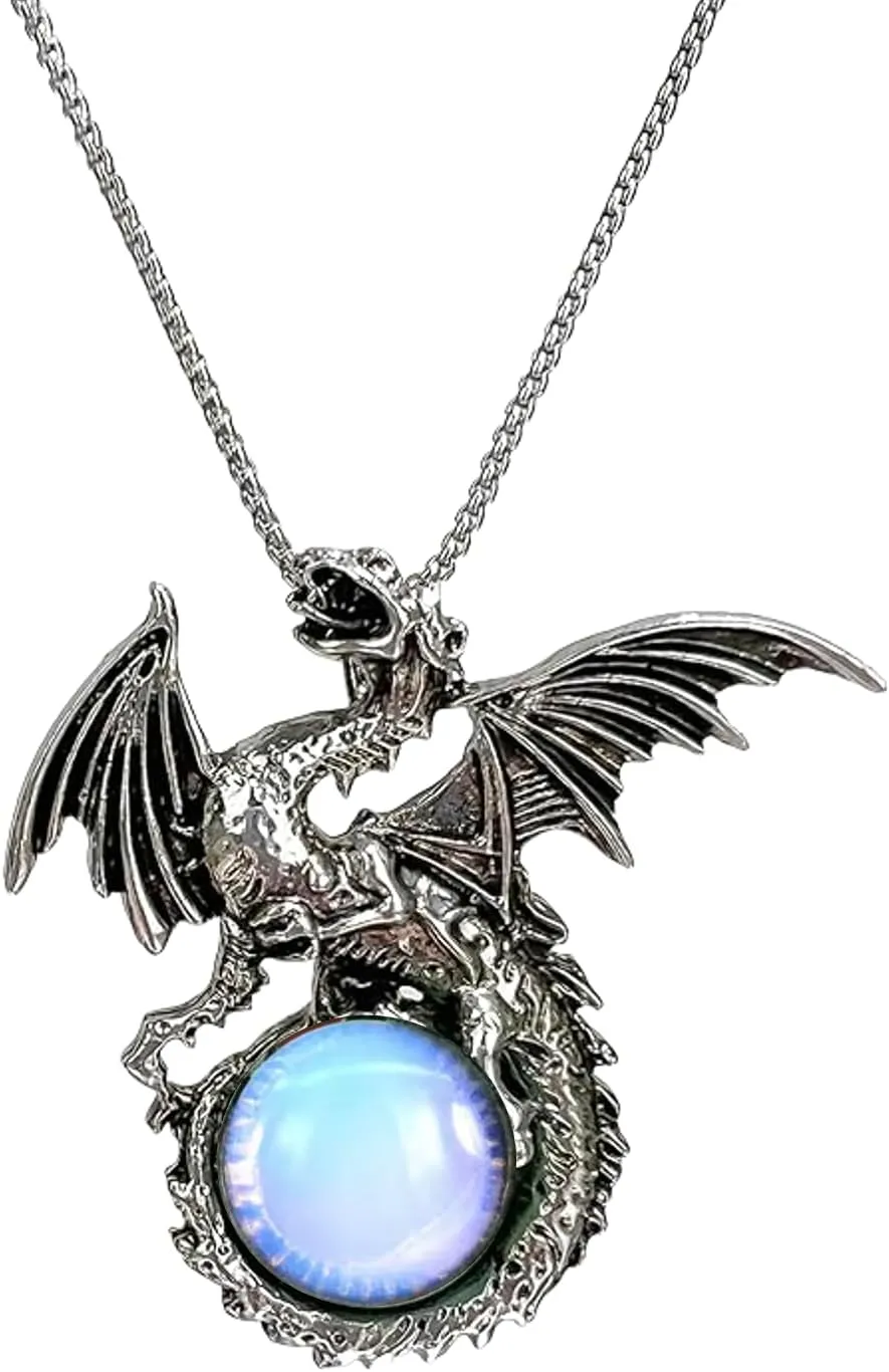 Stylish Dragon Pendant with Genuine Gemstone and Sterling Silver. Unisex. Pick by Birth Months, Seasons, Healing Properties