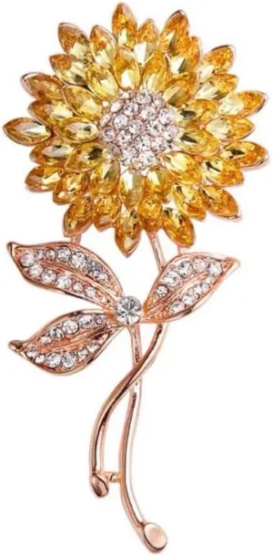 Sunflower Brooch Pins Rhinestones Crystal Brooches Gold Pins for Hats Elegant Crystal Brooch Pins for Women Vintage Pin