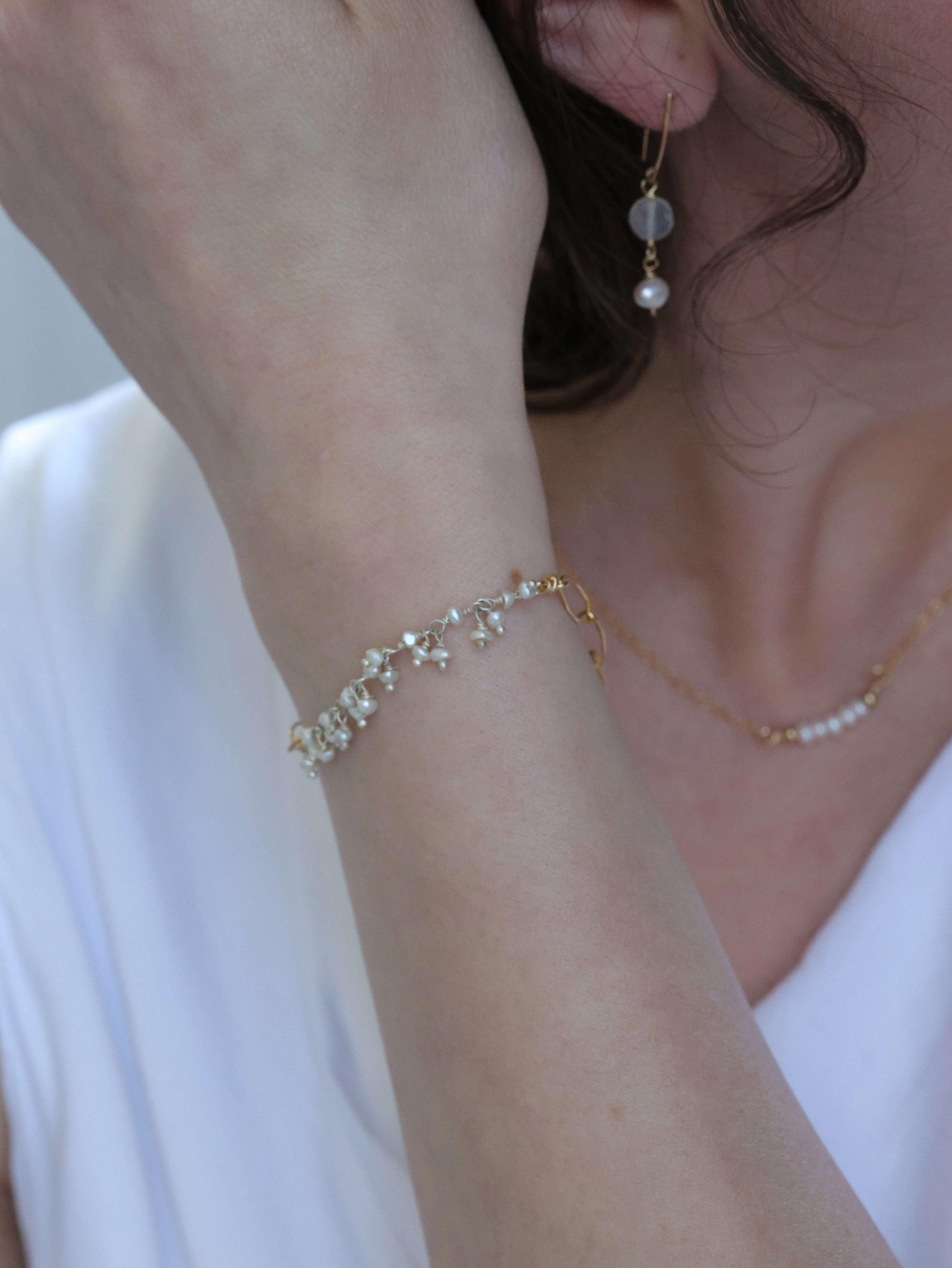 Tiny Pearls Fringe nh Bracelet -Gold Filled