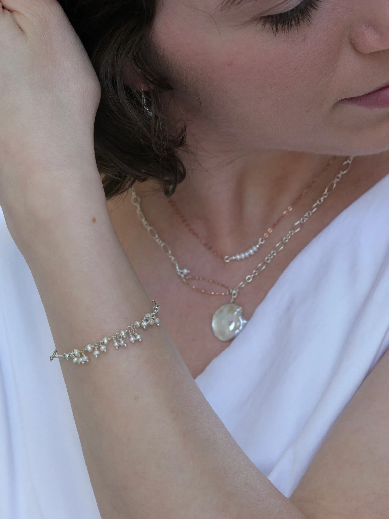 Tiny Pearls Fringe nh Bracelet Sterling Silver