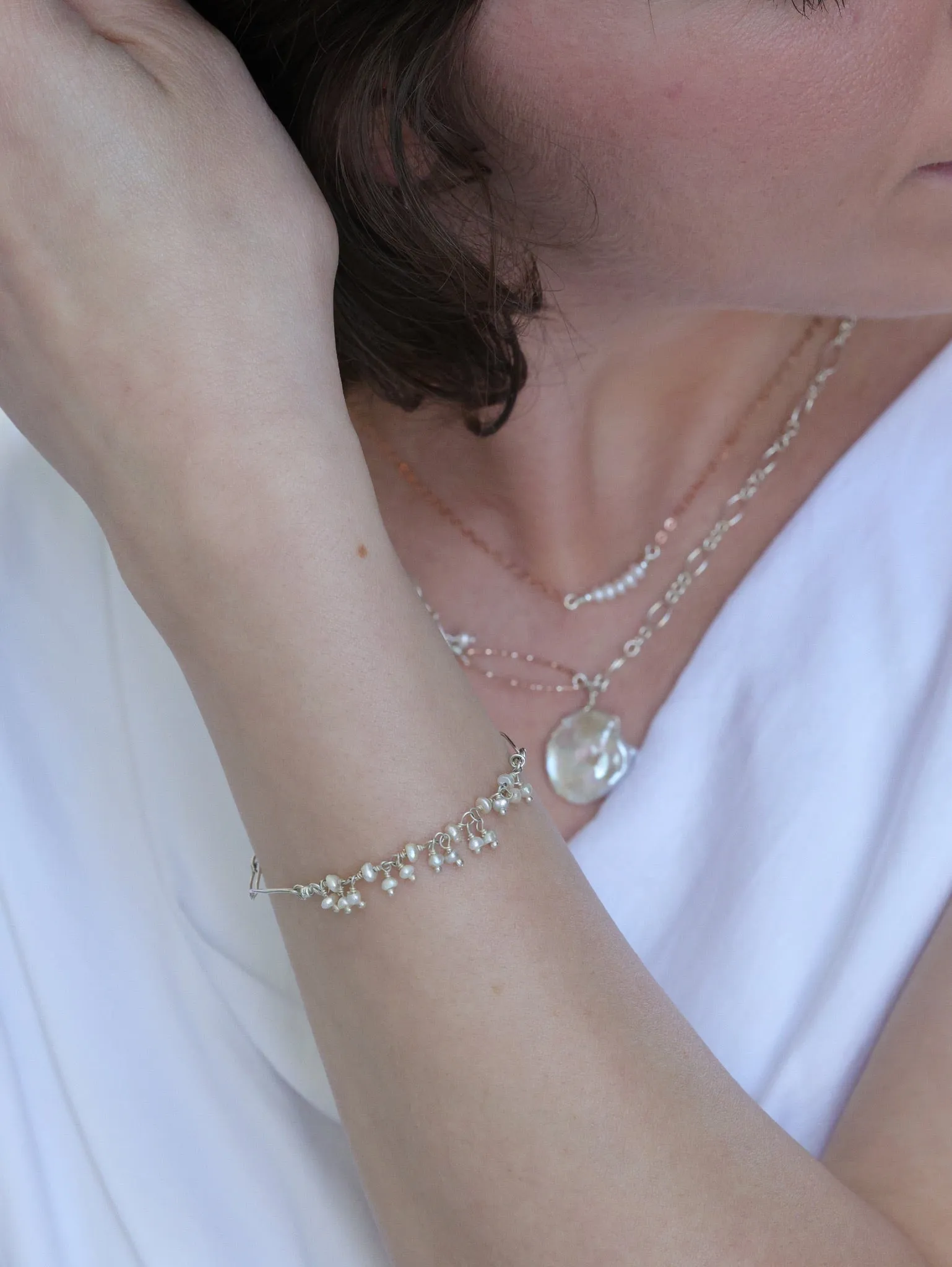Tiny Pearls Fringe nh Bracelet Sterling Silver