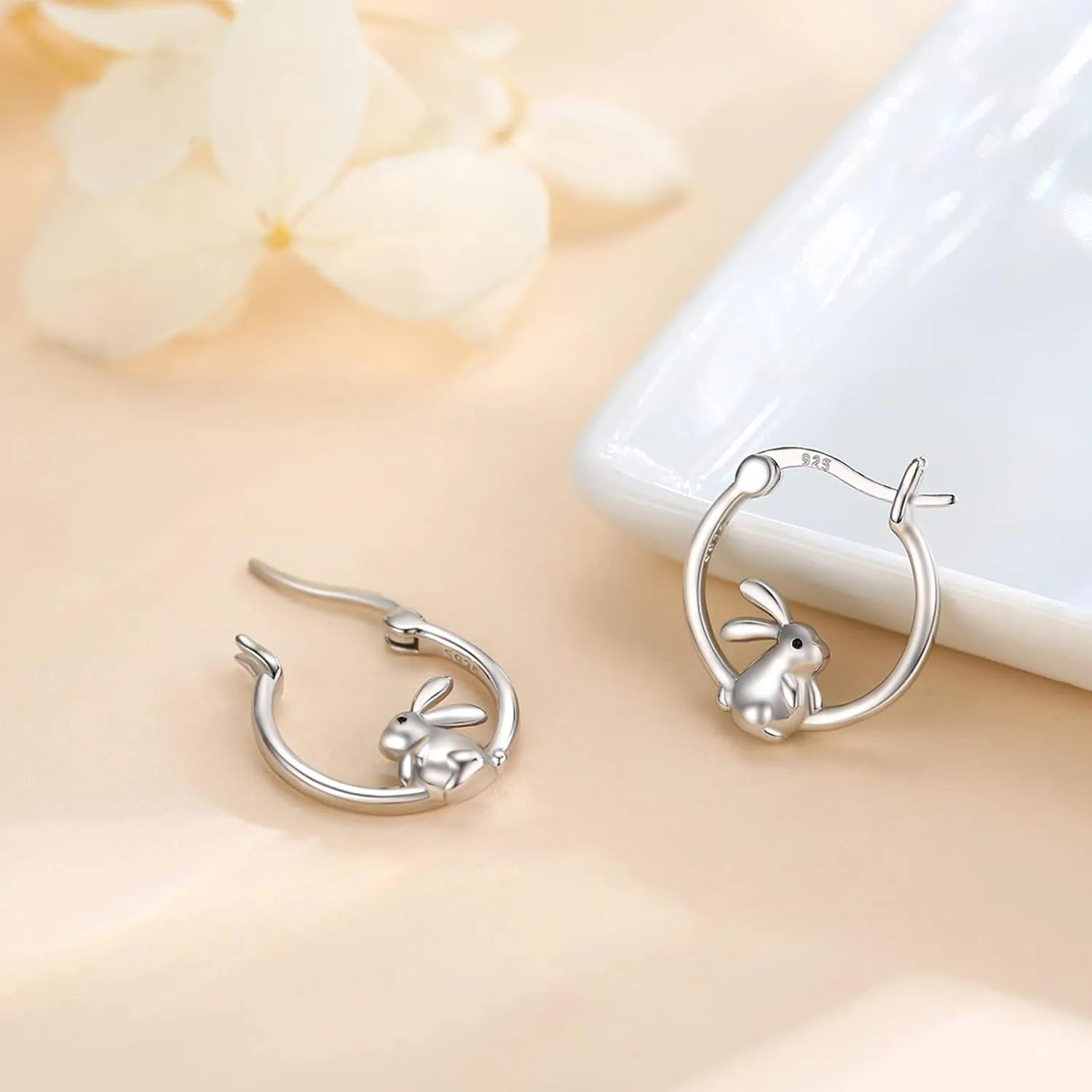 Turtle/Bunny Earrings 925 Sterling Silver Cute Animal Leverback Hoop Earring,Summer Bohemia Beach Theme Jewelry Gift for Women