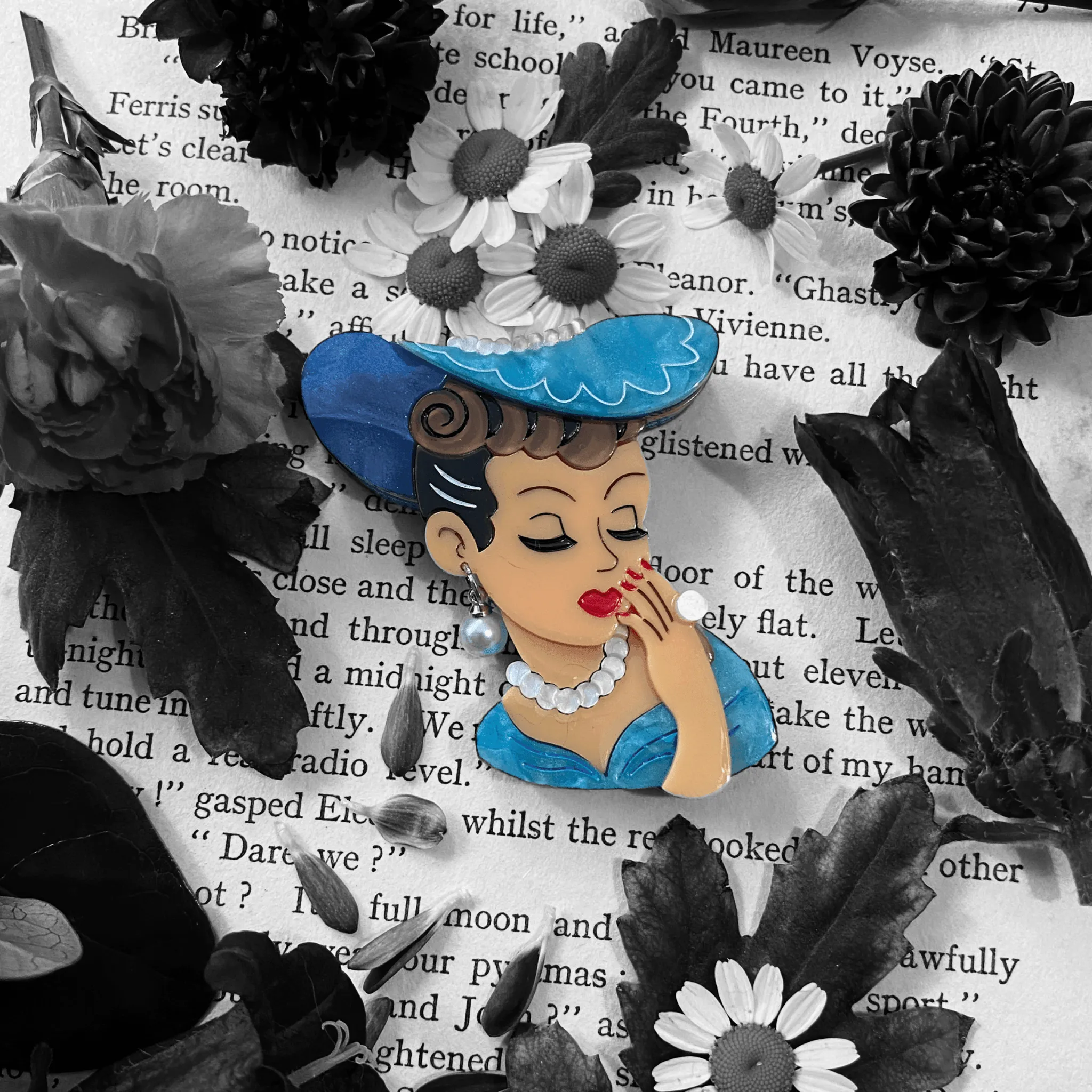 Vine and Dandy Lady Head Vase Inspired Brooch by Lipstick & Chrome - Tawny