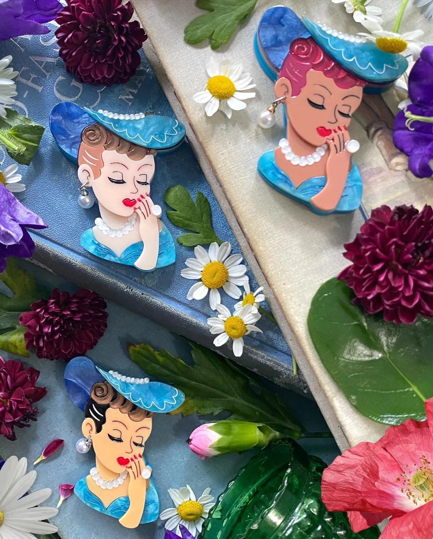 Vine and Dandy Lady Head Vase Inspired Brooch by Lipstick & Chrome - Tawny