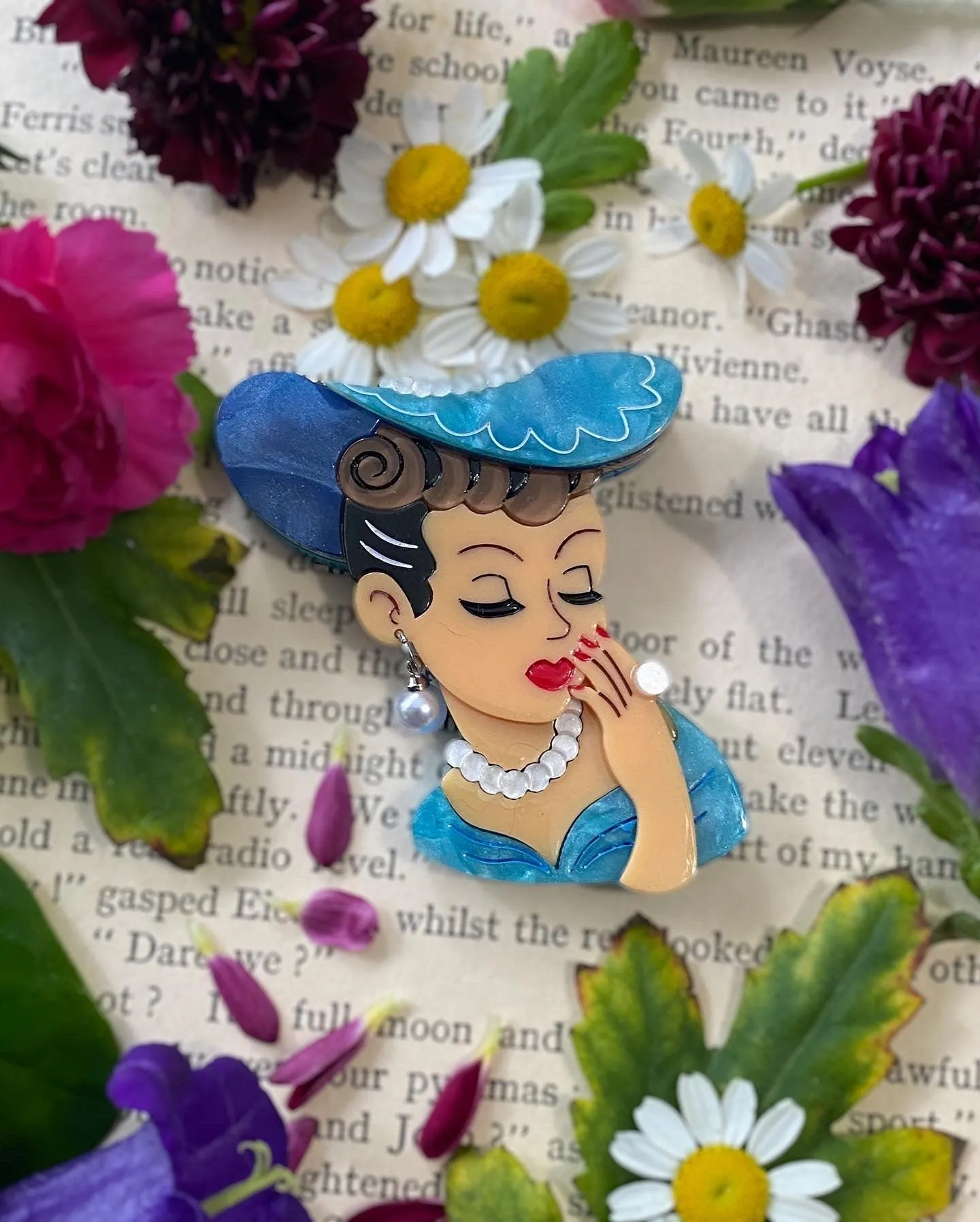 Vine and Dandy Lady Head Vase Inspired Brooch by Lipstick & Chrome - Tawny