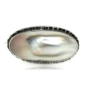 Vintage 1920s Grey Blister Pearl Silver Brooch