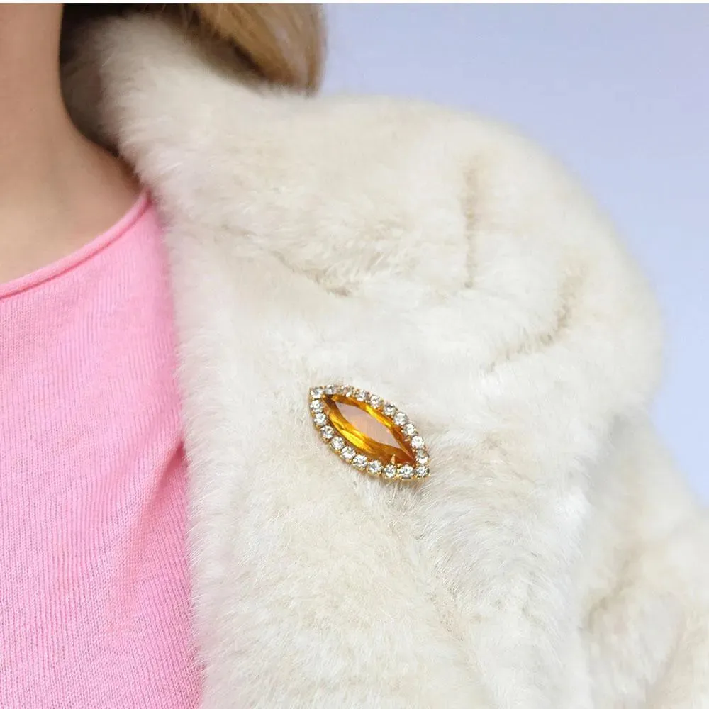 Vintage 1960s Amber Glass Diamante Brooch
