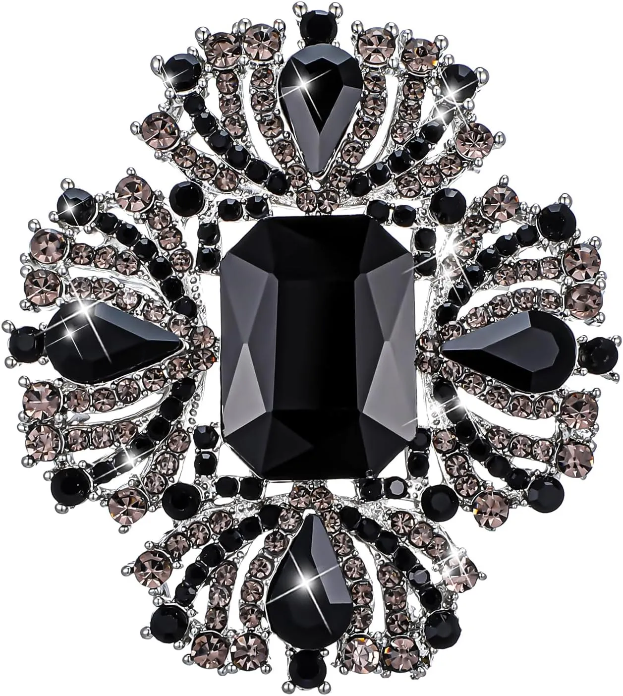 Vintage Austrian Crystal Rhinestone Women's Cross Flowers Shaped Brooch Pin Shiny Big Crystal Rhinestone Bouquet Brooch Pin for Women for Dance Party