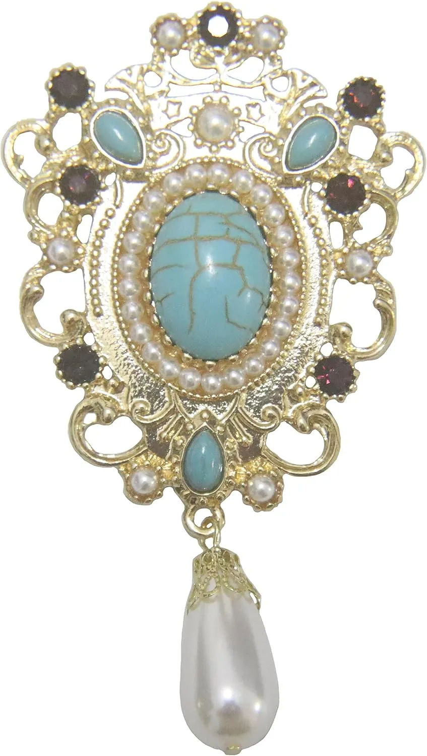Vintage Baroque Enamel Blue Pearl Brooch Pins for Women, Suitable for Weddings and Proms