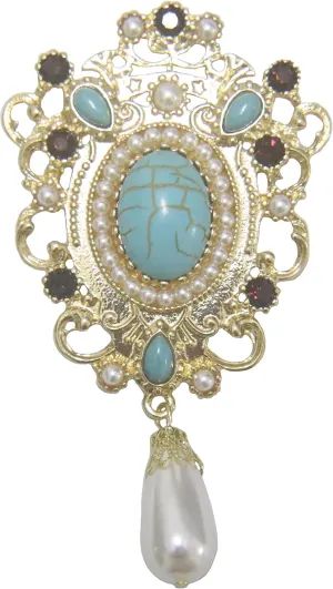 Vintage Baroque Enamel Blue Pearl Brooch Pins for Women, Suitable for Weddings and Proms