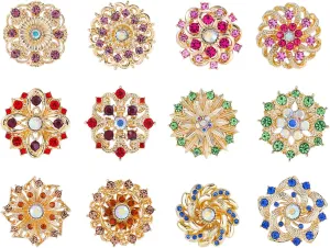 Vintage Small Size Mixed Color Crystal Rhinestone Flower Brooch Pins for Women Crafts Wedding Bouquet Brooches Bulk Set