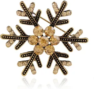 Vintage Snowflake Brooch Pin for Women Girls CZ Crystal Winter Flower Lapel Pins Christmas Brooches Badges Clip Brooch Pins for Christmas Decorations Ornaments Gifts