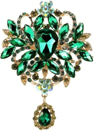 Vintage Wedding Bridal Big Austrian Crystal Rhinestone Bouquet Brooch Pin Elegant Flowers for Women Men Tear Drop Golden Tone Brooches Art Deco Victorian Style Dress Clothing Accessories
