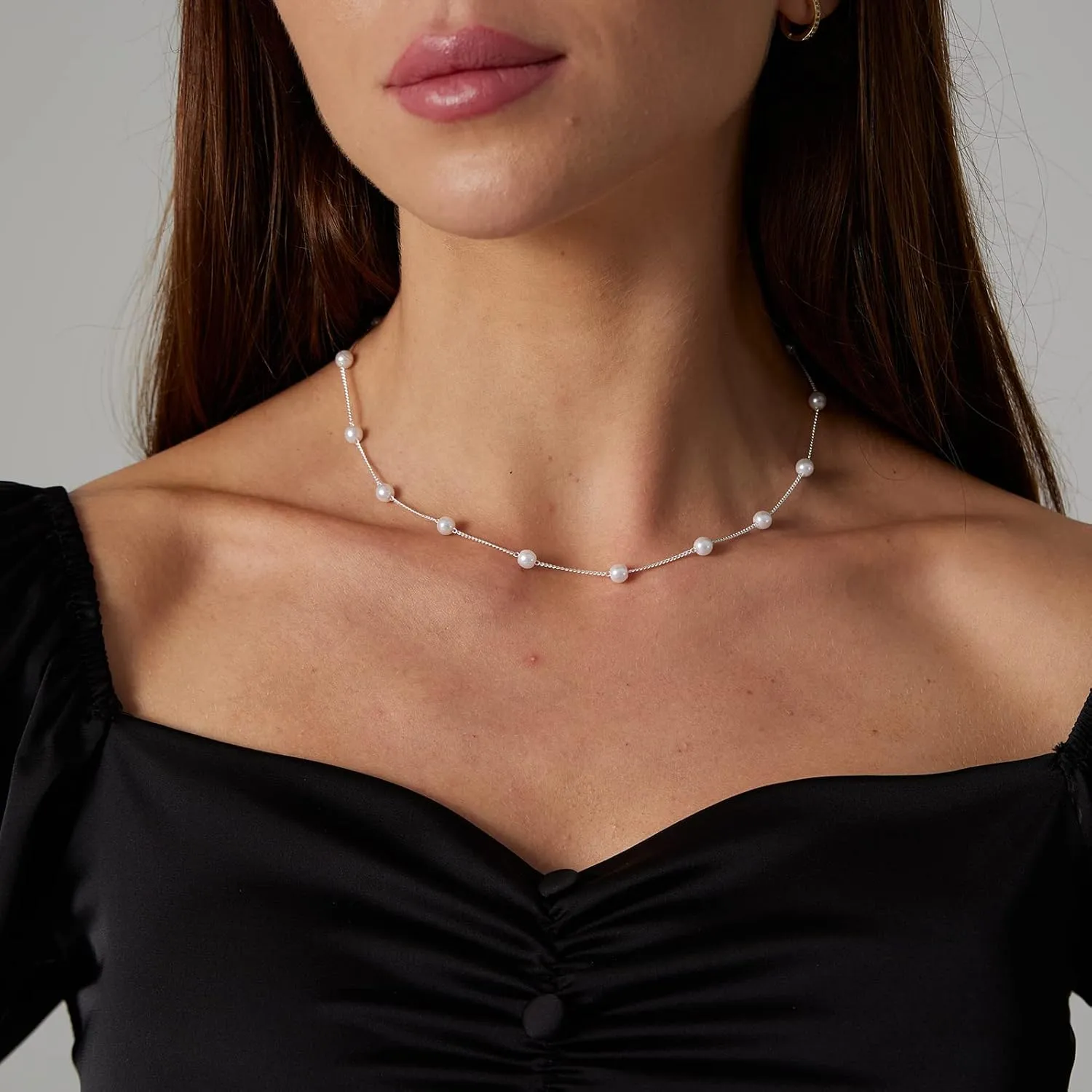 VIROMY Dainty Pearl Choker Necklace for Women 14K Gold Plated Pearl Necklaces Simple Trendy Everyday Jewelry