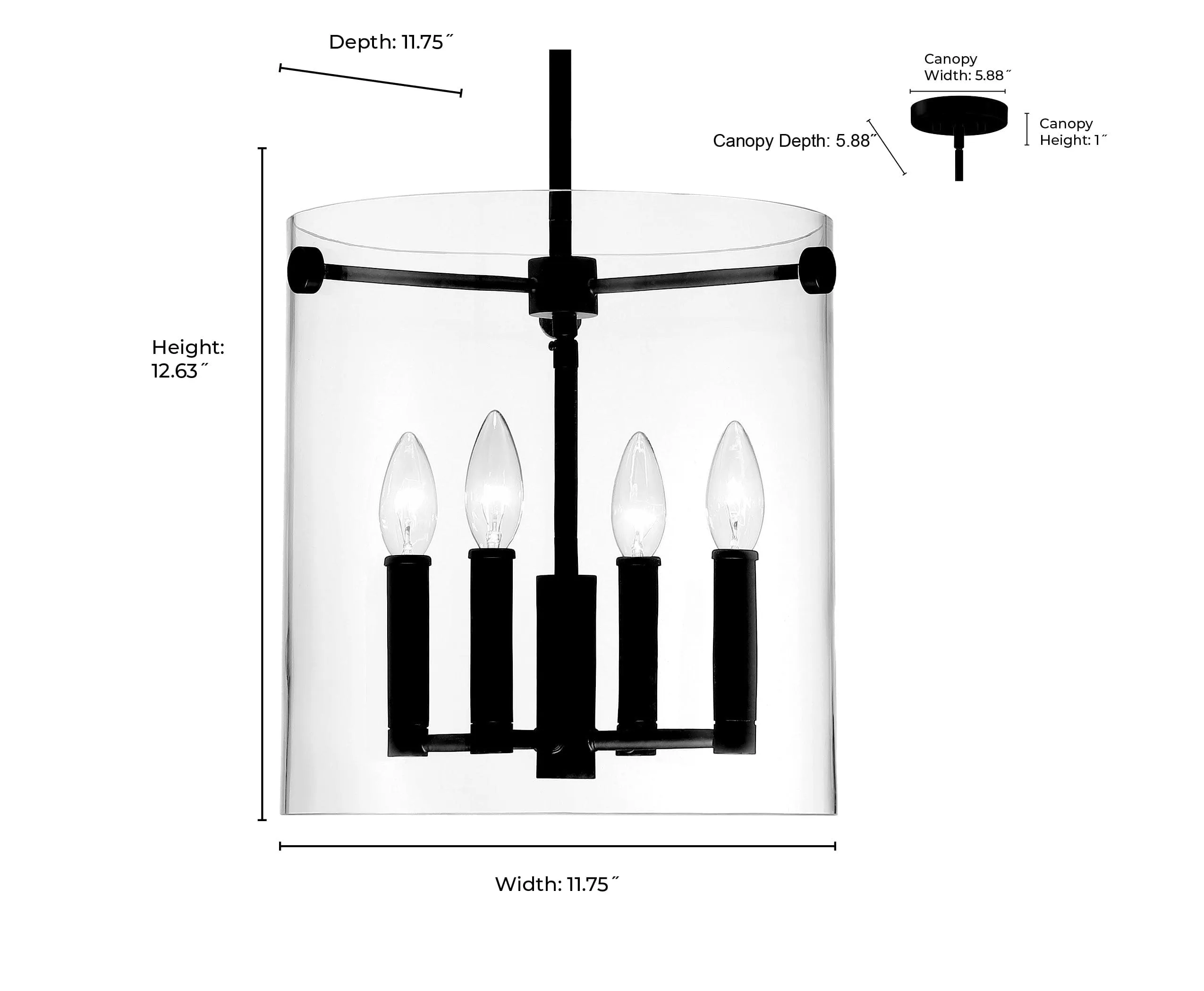 Vissi Pendant - Matte Black - Clear Glass - 11.75in. Diameter - E12 Candelabra Base
