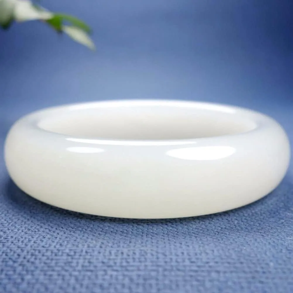 White Jade Bangle Bracelet for Women Retro Chinese Style Natural Jade Gemstone Jewelry Mother's Day Gift for Mom