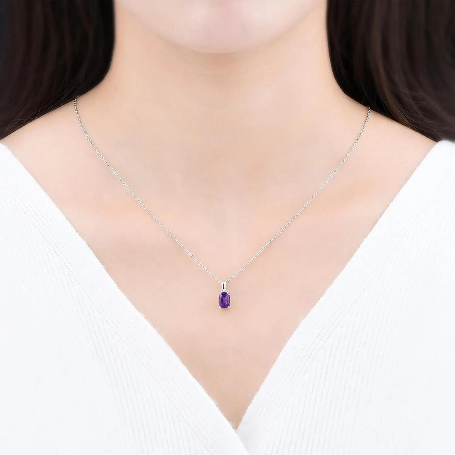 Women Pendant Necklace Sterling Silver Solid 925 Setting Cushion Cut 7x5mm Natural Gemstone Birthstone Pendants Rhodium Plated Classic Fine Jewelry for Her