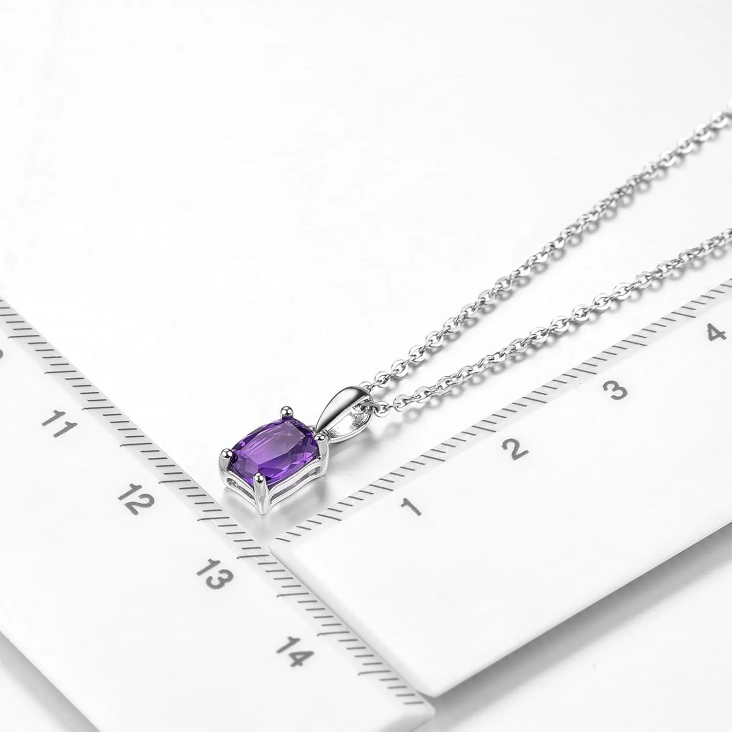Women Pendant Necklace Sterling Silver Solid 925 Setting Cushion Cut 7x5mm Natural Gemstone Birthstone Pendants Rhodium Plated Classic Fine Jewelry for Her
