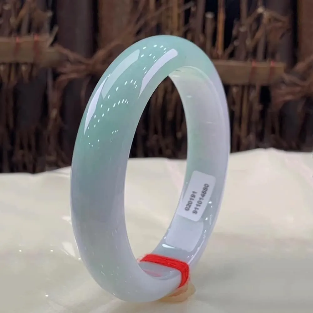 Women's Bracelet, Female Jade Bangle, Floating Flower Translucent Jade Bangle, Half Light Green Half Light White Natural Round Jade Bracelet, for Girlfriend, for Mother, with Jewelry Box, 54-62mm,62mm