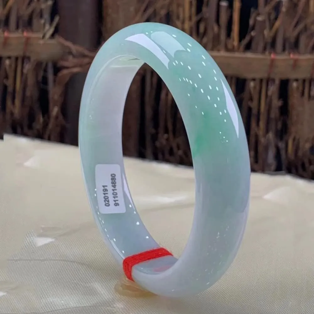 Women's Bracelet, Female Jade Bangle, Floating Flower Translucent Jade Bangle, Half Light Green Half Light White Natural Round Jade Bracelet, for Girlfriend, for Mother, with Jewelry Box, 54-62mm,62mm