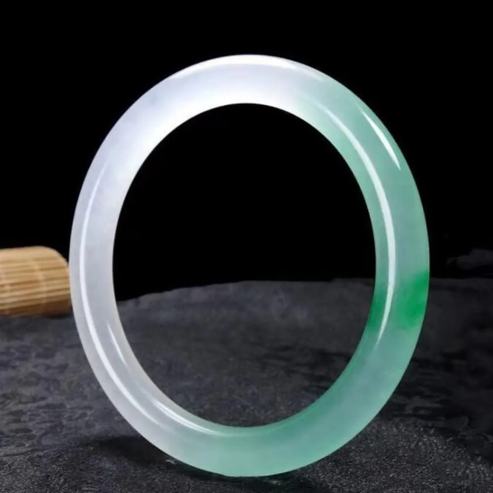 Women's Bracelet, Natural Jade Bangles, Jade Color Bracelet, Jade Bangle Bracelet, Half Green Half White Floating Flower Thin Round Bracelets, Jade Bracelet, with Jewelry Box, 54-,