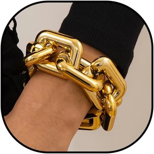 Women's Chunky Gold Cuban Chain Bracelet  Adjustable, Tarnish-Resistant & Trendy Gift