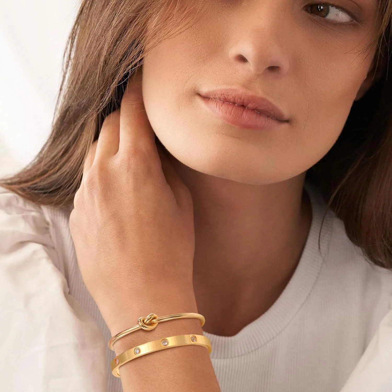 Womens Stackable Gold Bracelets Jewelry , 18K Gold Plated Bangle Bracelets,Bangle Bracelets Non Tarnish, Gold Cubic Zirconia Tennis Bracelet Set Gift,Christmas Valentines Birthday Gifts for Girlfriend