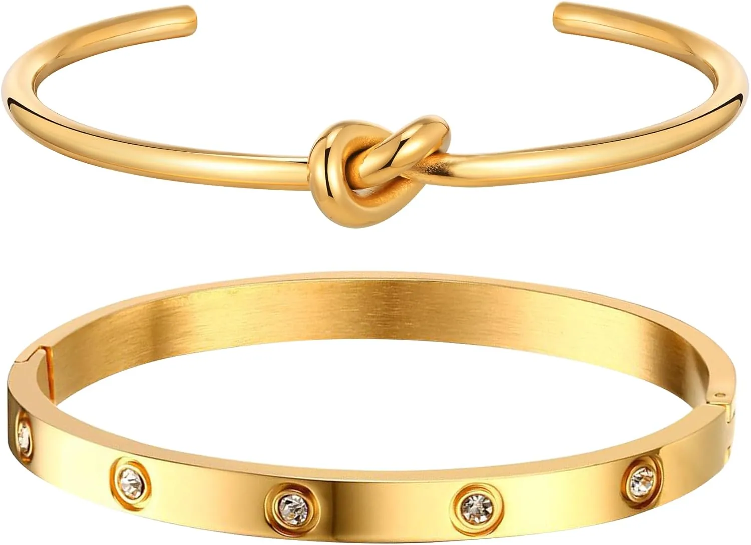 Womens Stackable Gold Bracelets Jewelry , 18K Gold Plated Bangle Bracelets,Bangle Bracelets Non Tarnish, Gold Cubic Zirconia Tennis Bracelet Set Gift,Christmas Valentines Birthday Gifts for Girlfriend