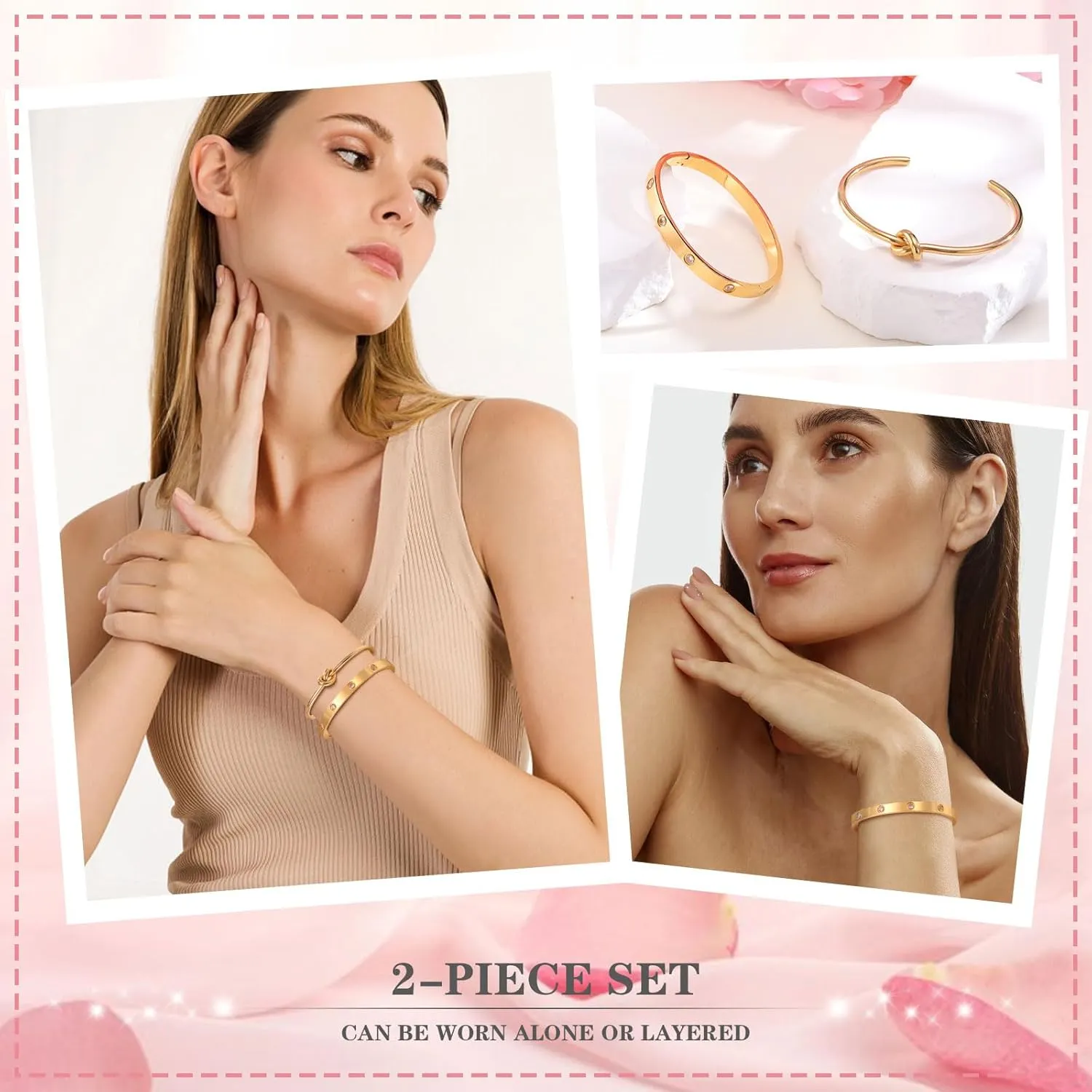 Womens Stackable Gold Bracelets Jewelry , 18K Gold Plated Bangle Bracelets,Bangle Bracelets Non Tarnish, Gold Cubic Zirconia Tennis Bracelet Set Gift,Christmas Valentines Birthday Gifts for Girlfriend