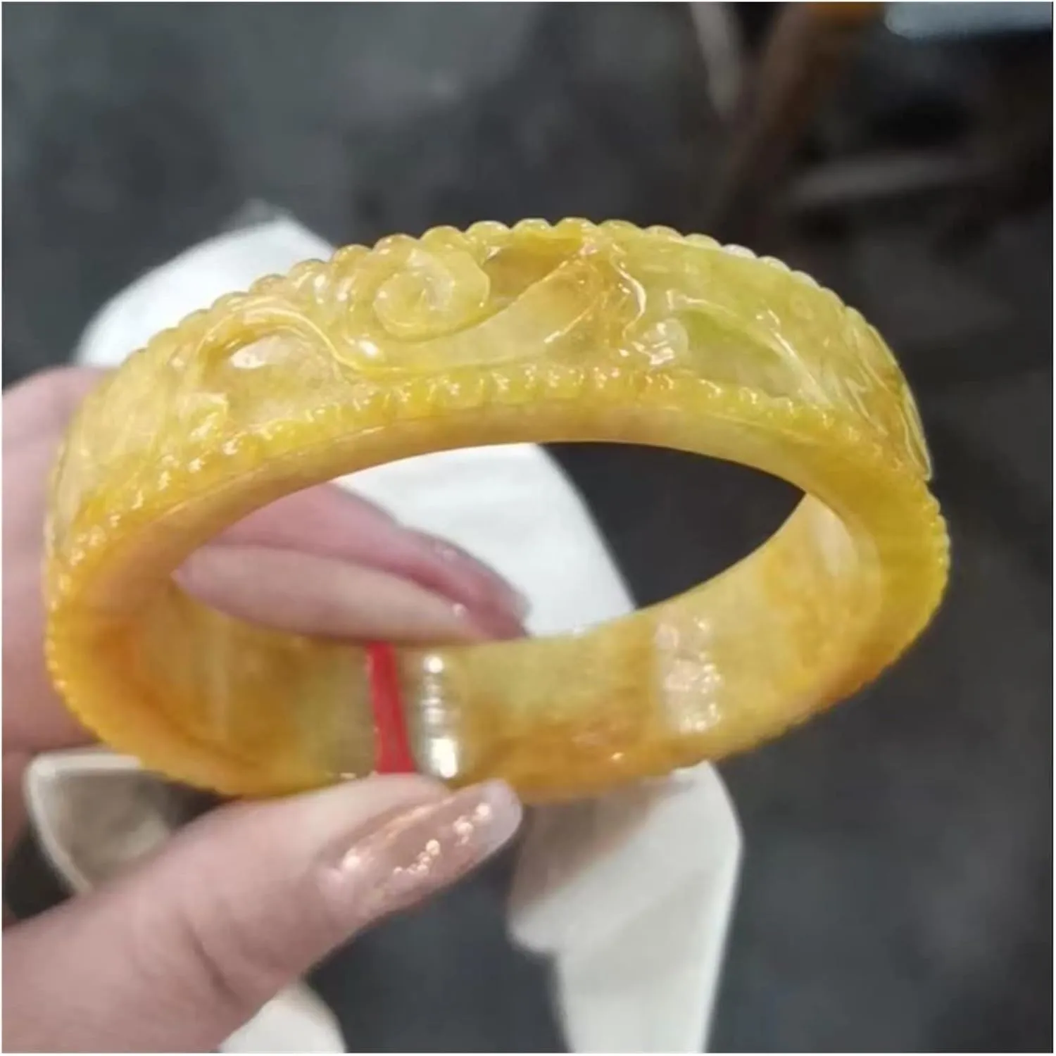 Yellow Jade Bangles Hollow Handcarved Jadeite Jewelry /1764 (Color : A, Size : 58-59mm)