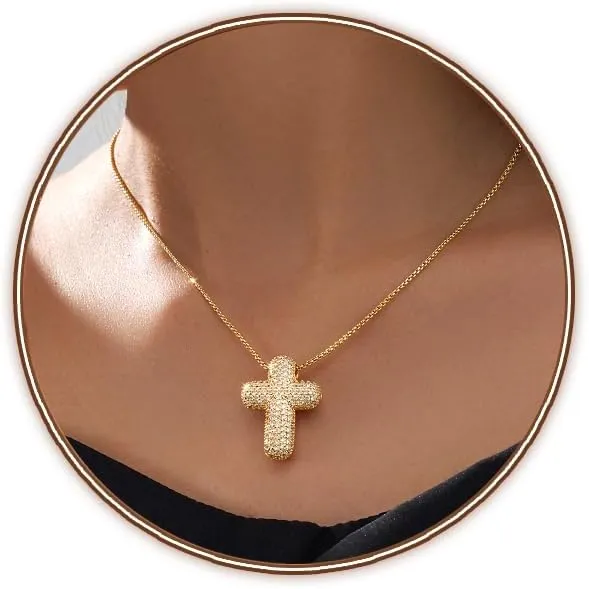 Zeffy Cross Necklace for Women,18K Gold/Silver Plated Tiny Cubic Zirconia Cross Pendant Necklace for Women Simple Layered Cross Necklaces for Women