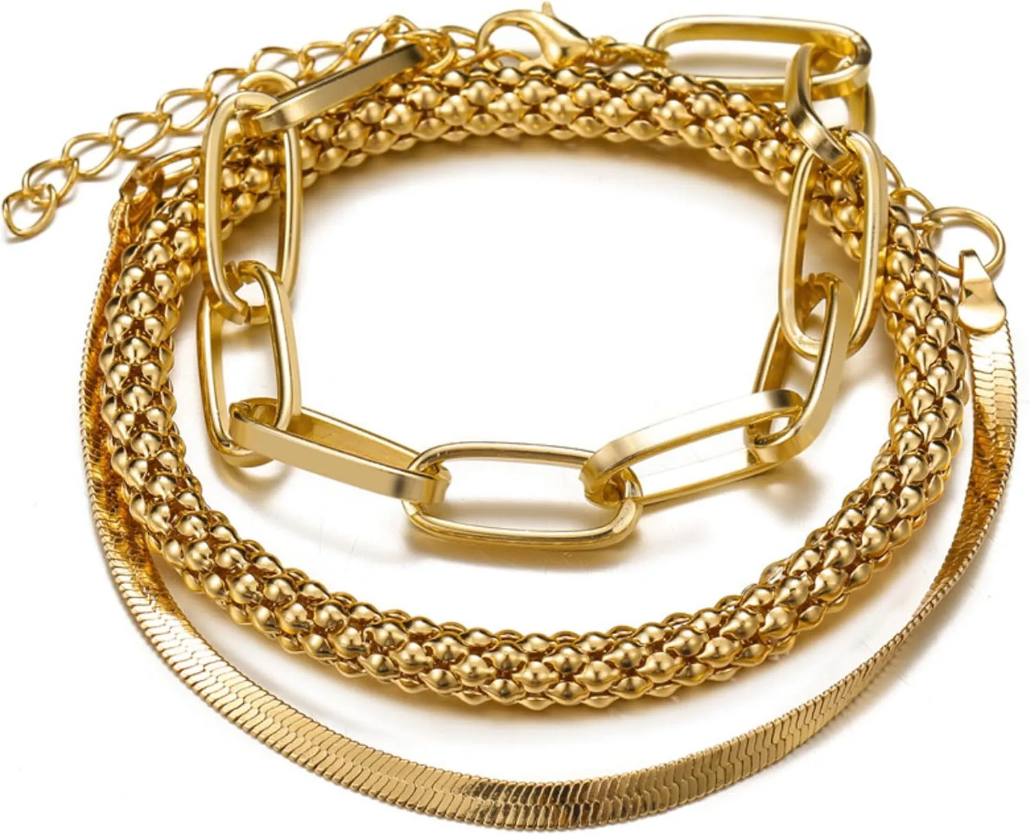 ZMANYIJEW 3PCS Gold Bracelet Snake Chain Set for Women Snake Bone Chain Multi-Layer Bracelet Creative Vintage 3 Piece Metal Chain Bracelet Set or Women